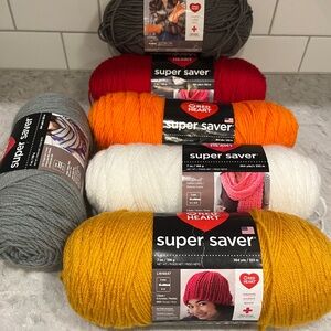 Red Heart Yarn Super Saver Assorted Colors Lot Size 6 Pieces